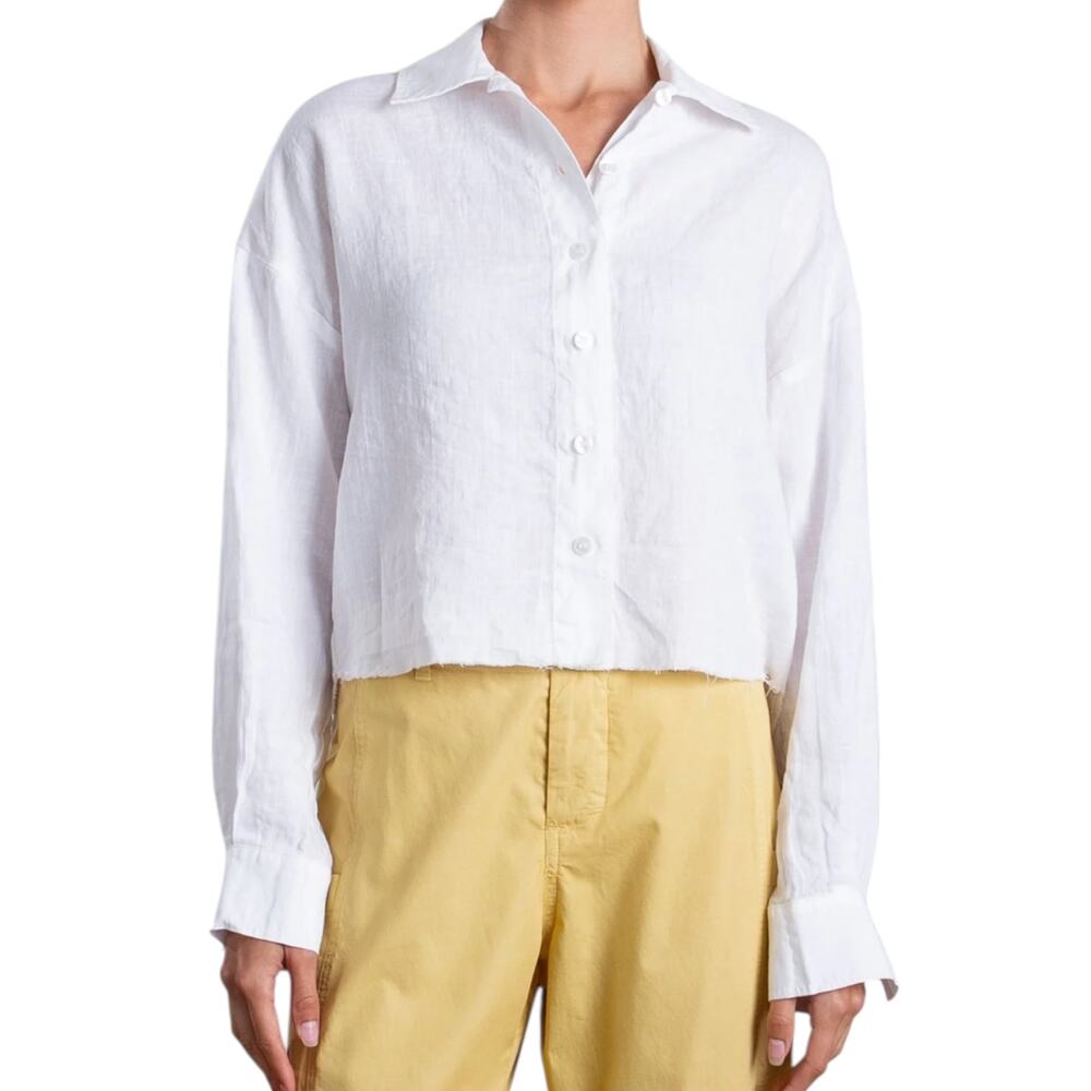Pharaoh Collection Esme Crop Shirt in French Linen Size 4/XL NWT